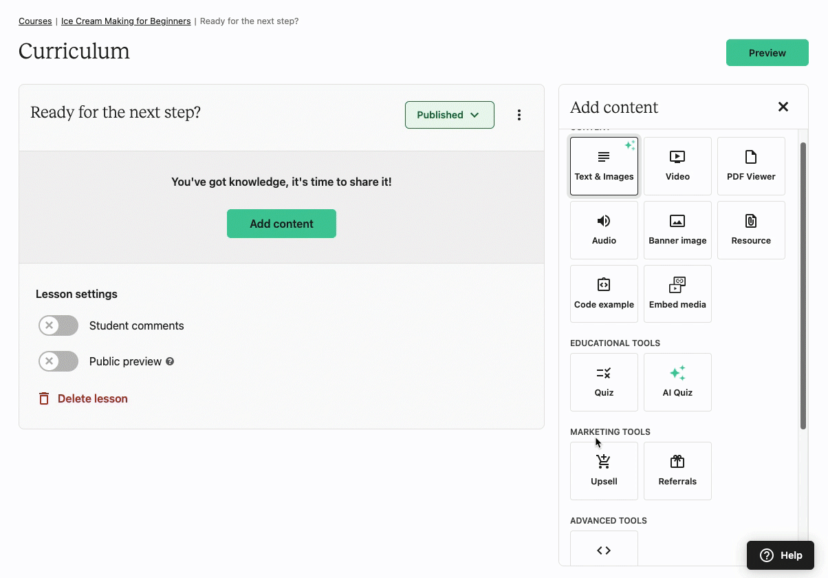 add upsell block to lesson.gif