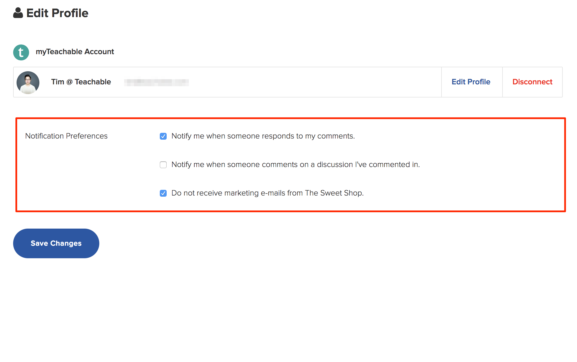 edit your profile and billing information teachable edit prfile
