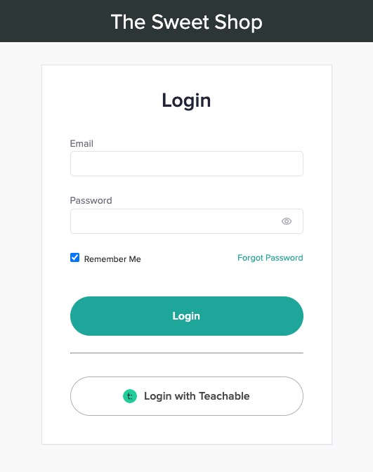 The image is of a login portal window, with fields for EMAIL and PASSWORD. There is a LOGIN button, and a LOGIN WITH TEACHABLE button.