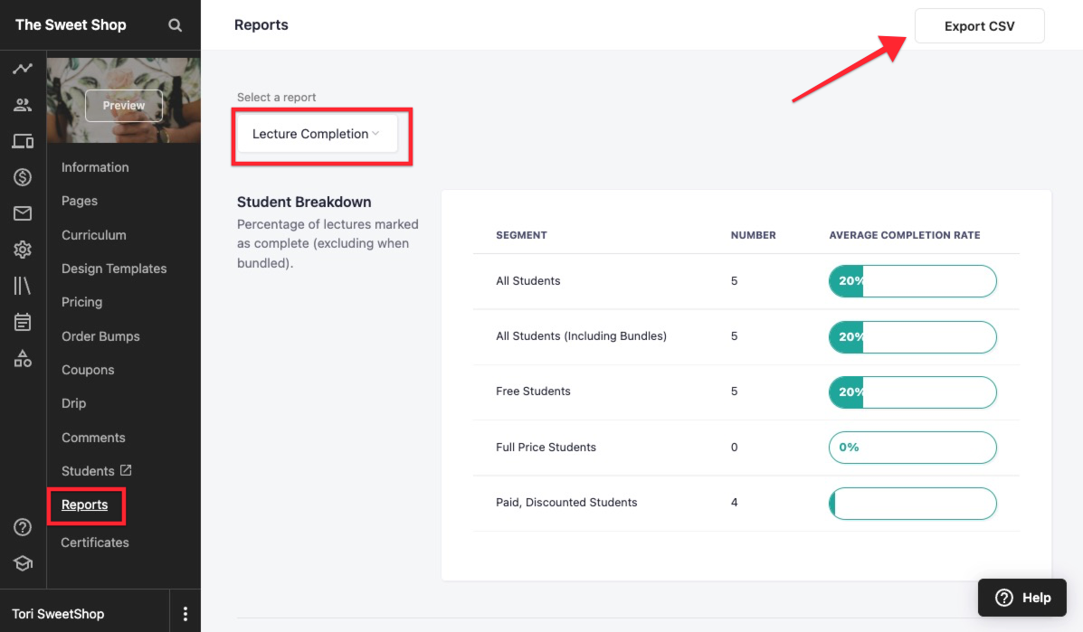 Course Reporting Tools Teachable