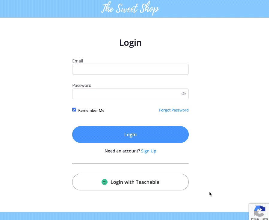GIF showing the school login portal and with the error banner at the top and then clicking on the Login with Teachable button to go to the Teachable Accounts login portal.